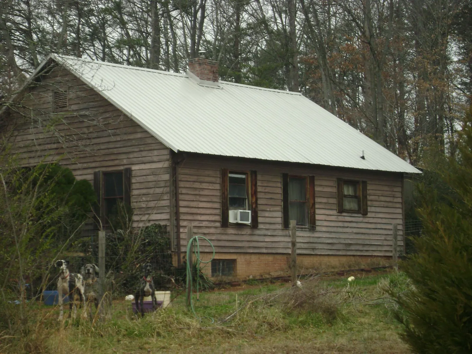 White metal roof on an old wood sided farmhouse, from a Metal Roof Installation job in Wolflake